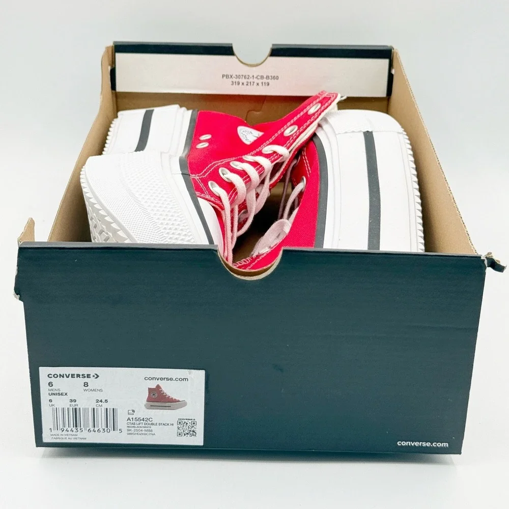 Converse Chuck Taylor All Star Lift Double Stack High Red Size 8 Womens - New - Picture 2 of 10